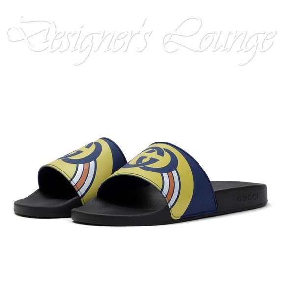 SOLD! NEW GUCCI Interlocking GG Logo Rainbow Slides 9 G / US 9.5 Flip Flops - Picture 7 of 13
